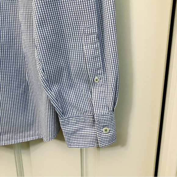 Ted Baker | Blue White Window Pane Check Long Sleeve Dress Shirt - Picture 12 of 16